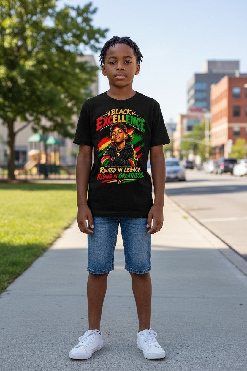 Black Excellence Boys: "Rooted in Legacy, Rising in Greatness" Kids Tee