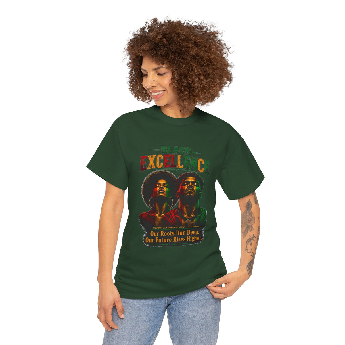 Black Excellence Couple "Our Roots Run Deep, Our Future Rises Higher" Retro Afrocentric Tee