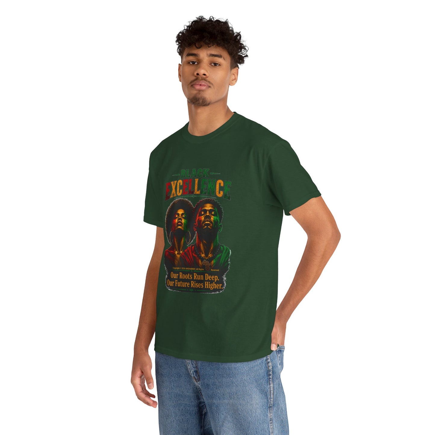 Black Excellence Couple "Our Roots Run Deep, Our Future Rises Higher" Retro Afrocentric Tee