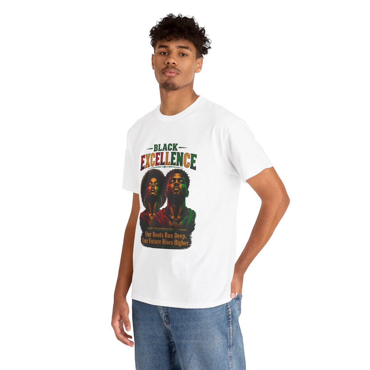 Black Excellence Couple "Our Roots Run Deep, Our Future Rises Higher" Retro Afrocentric Tee