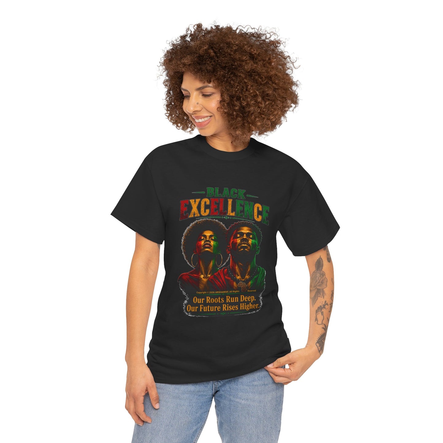 Black Excellence Couple "Our Roots Run Deep, Our Future Rises Higher" Retro Afrocentric Tee