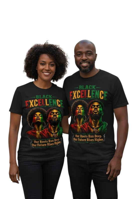 Black Excellence Couple "Our Roots Run Deep, Our Future Rises Higher" Retro Afrocentric Tee