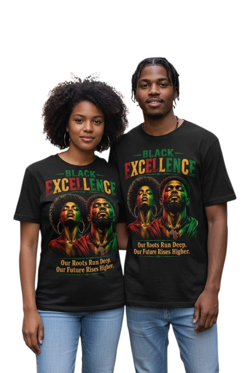 Black Excellence Couple "Our Roots Run Deep, Our Future Rises Higher" Retro Afrocentric Tee