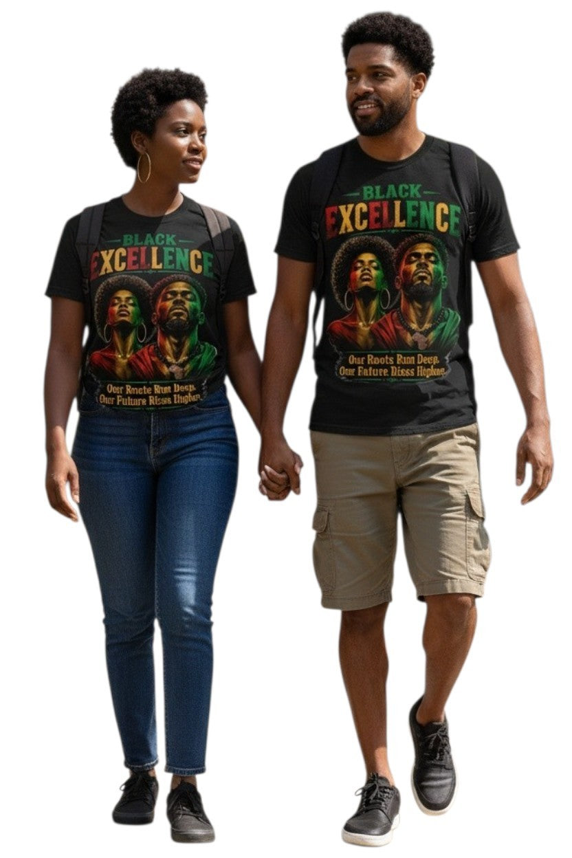 Black Excellence Couple "Our Roots Run Deep, Our Future Rises Higher" Retro Afrocentric Tee