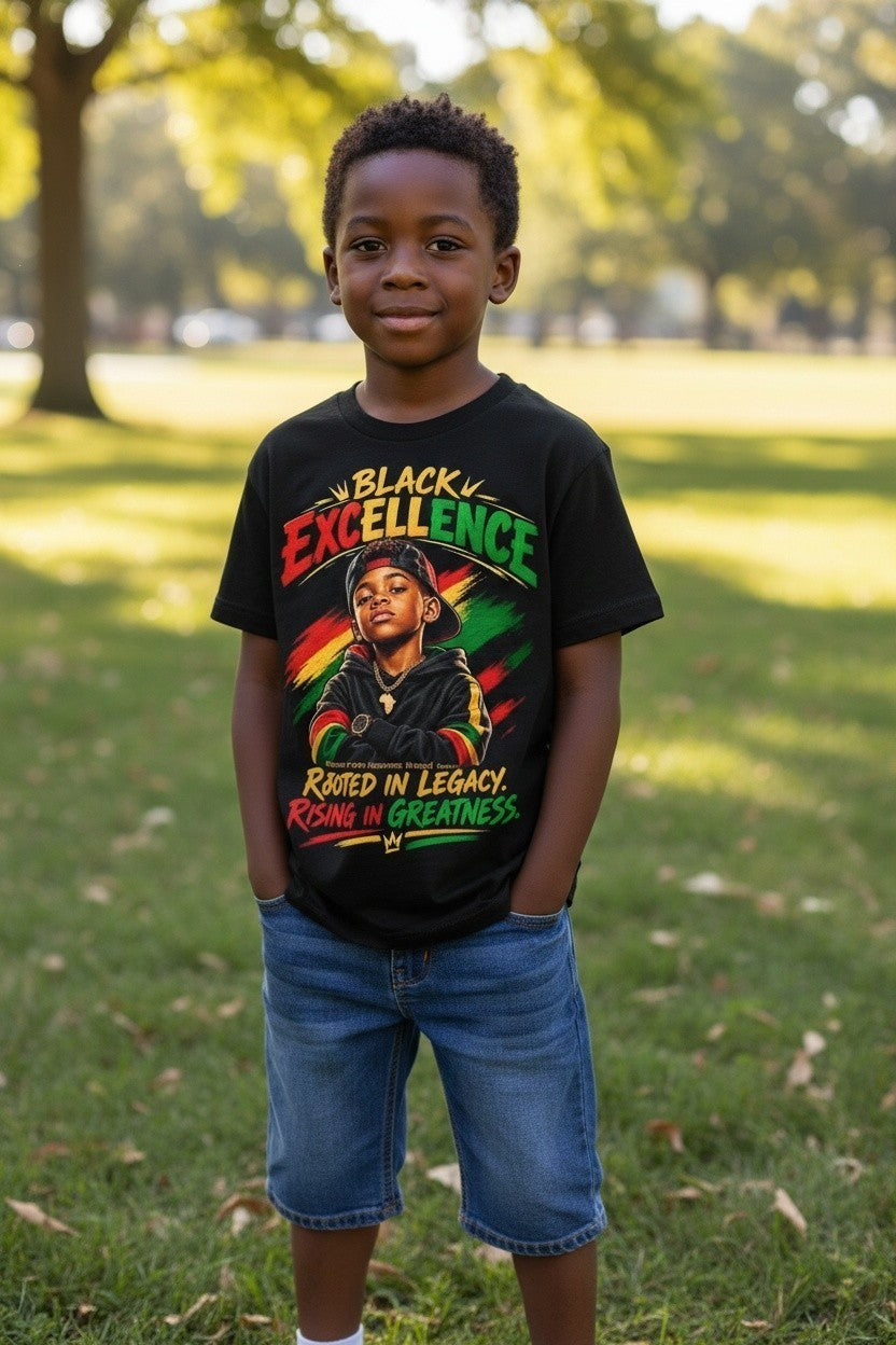 Black Excellence Boys: "Rooted in Legacy, Rising in Greatness" Kids Tee