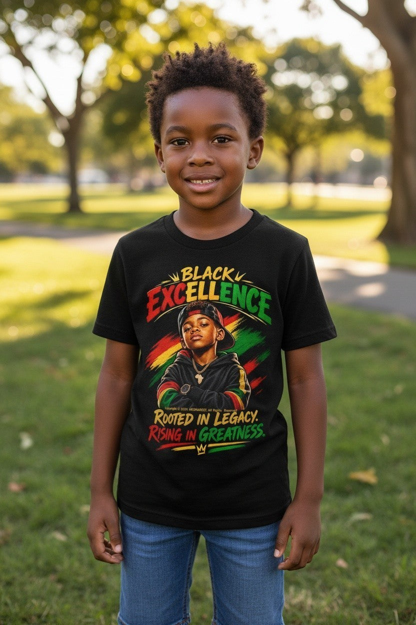 Black Excellence Boys: "Rooted in Legacy, Rising in Greatness" Kids Tee