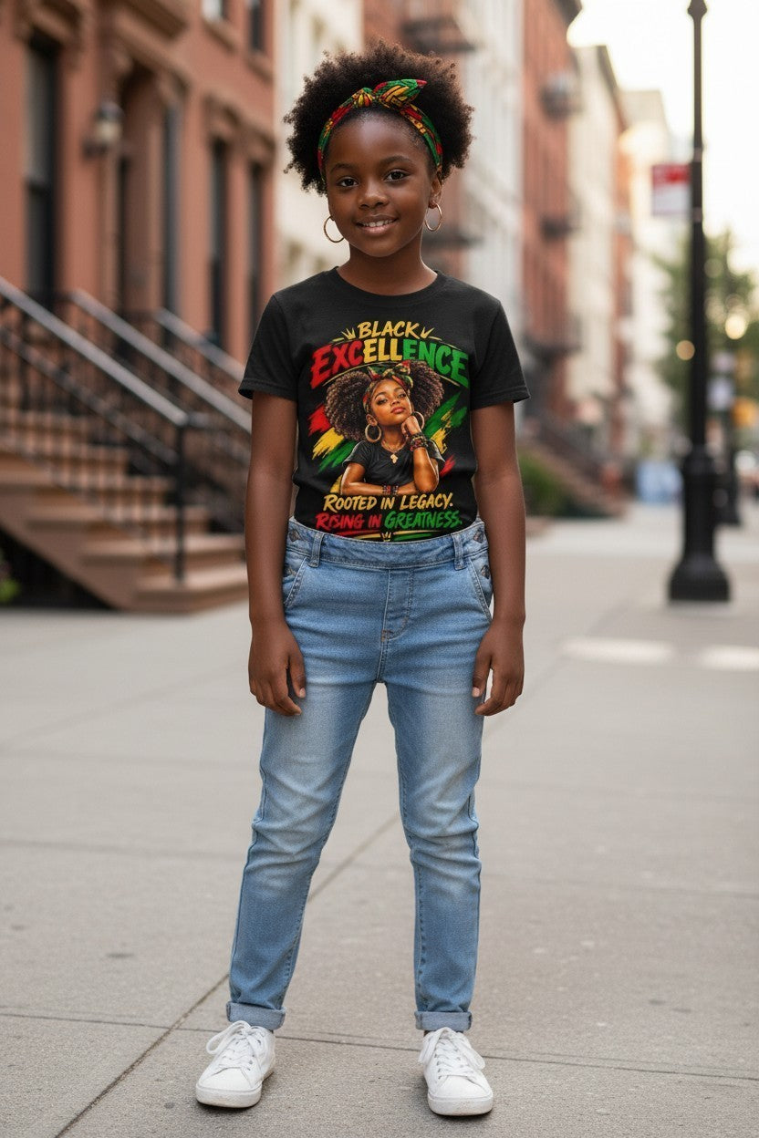 Black Excellence Girls: "Rooted in Legacy, Rising in Greatness" Kids Tee