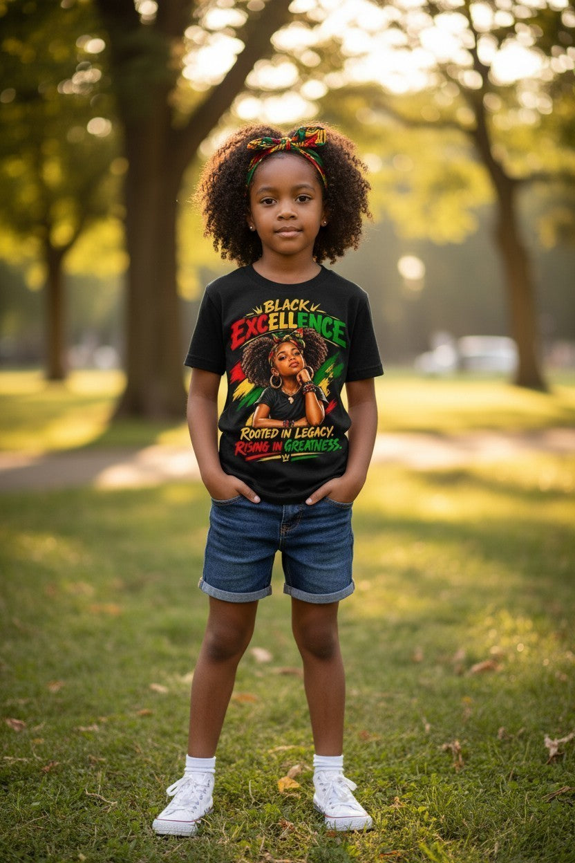 Black Excellence Girls: "Rooted in Legacy, Rising in Greatness" Kids Tee