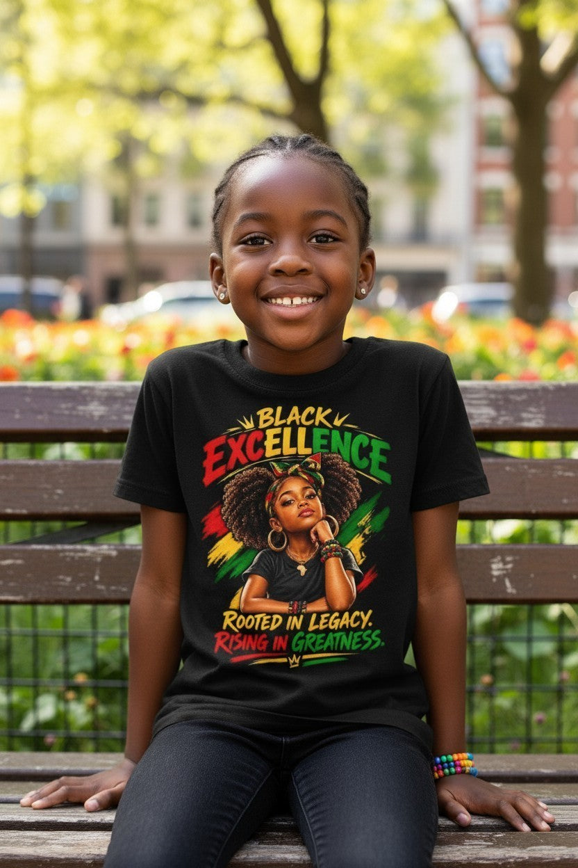 Black Excellence Girls: "Rooted in Legacy, Rising in Greatness" Kids Tee