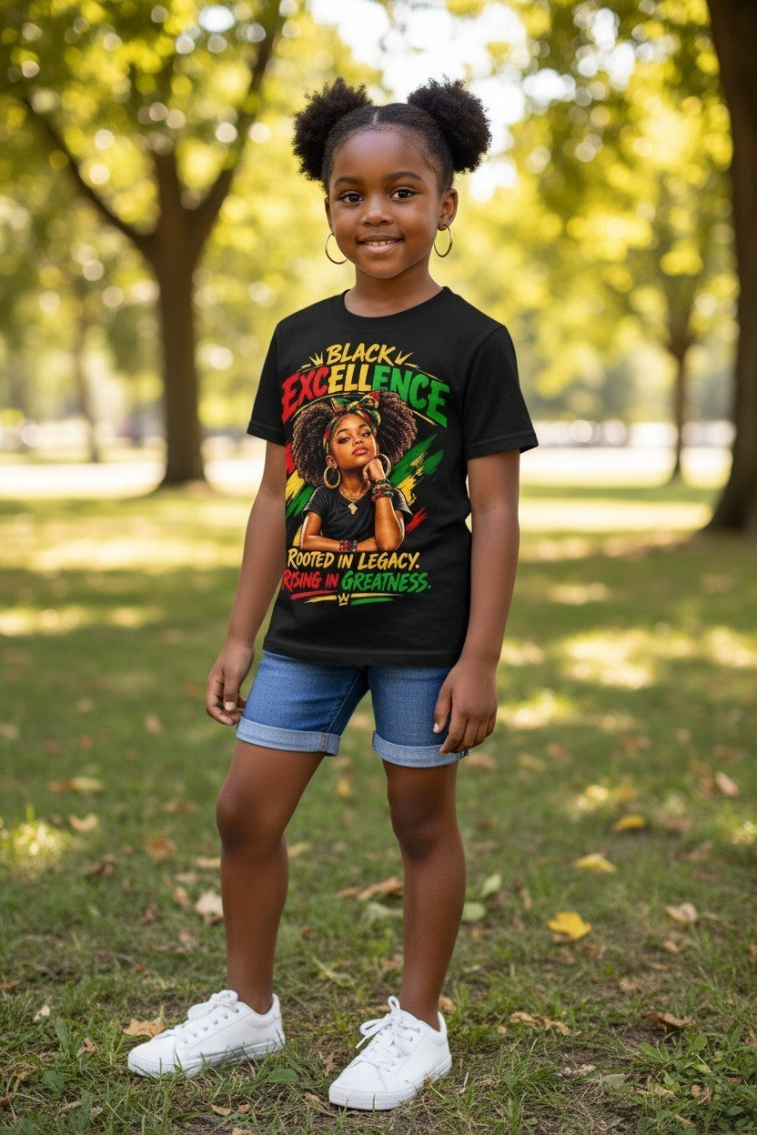 Black Excellence Girls: "Rooted in Legacy, Rising in Greatness" Kids Tee