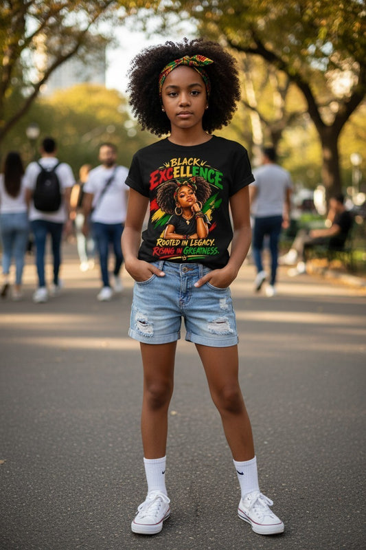 Black Excellence Girls: "Rooted in Legacy, Rising in Greatness" Kids Tee