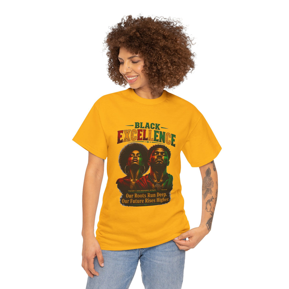 Black Excellence Couple "Our Roots Run Deep, Our Future Rises Higher" Retro Afrocentric Tee