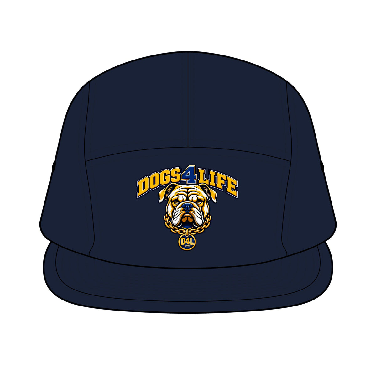 Dogs 4 Life Five-Panel Cap — Bulldog Logo Navy Hat