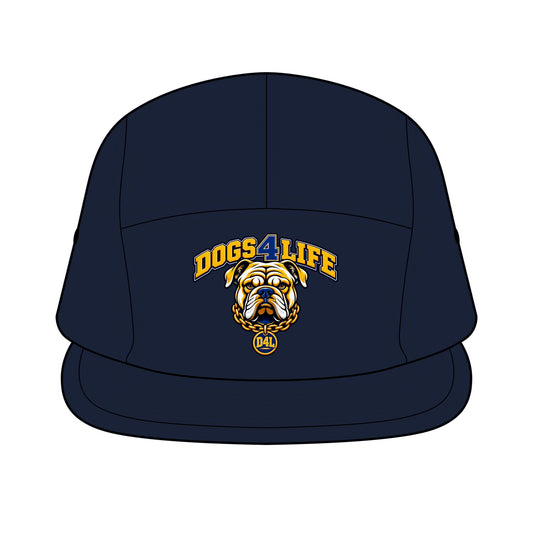 Dogs 4 Life Five-Panel Cap — Bulldog Logo Navy Hat