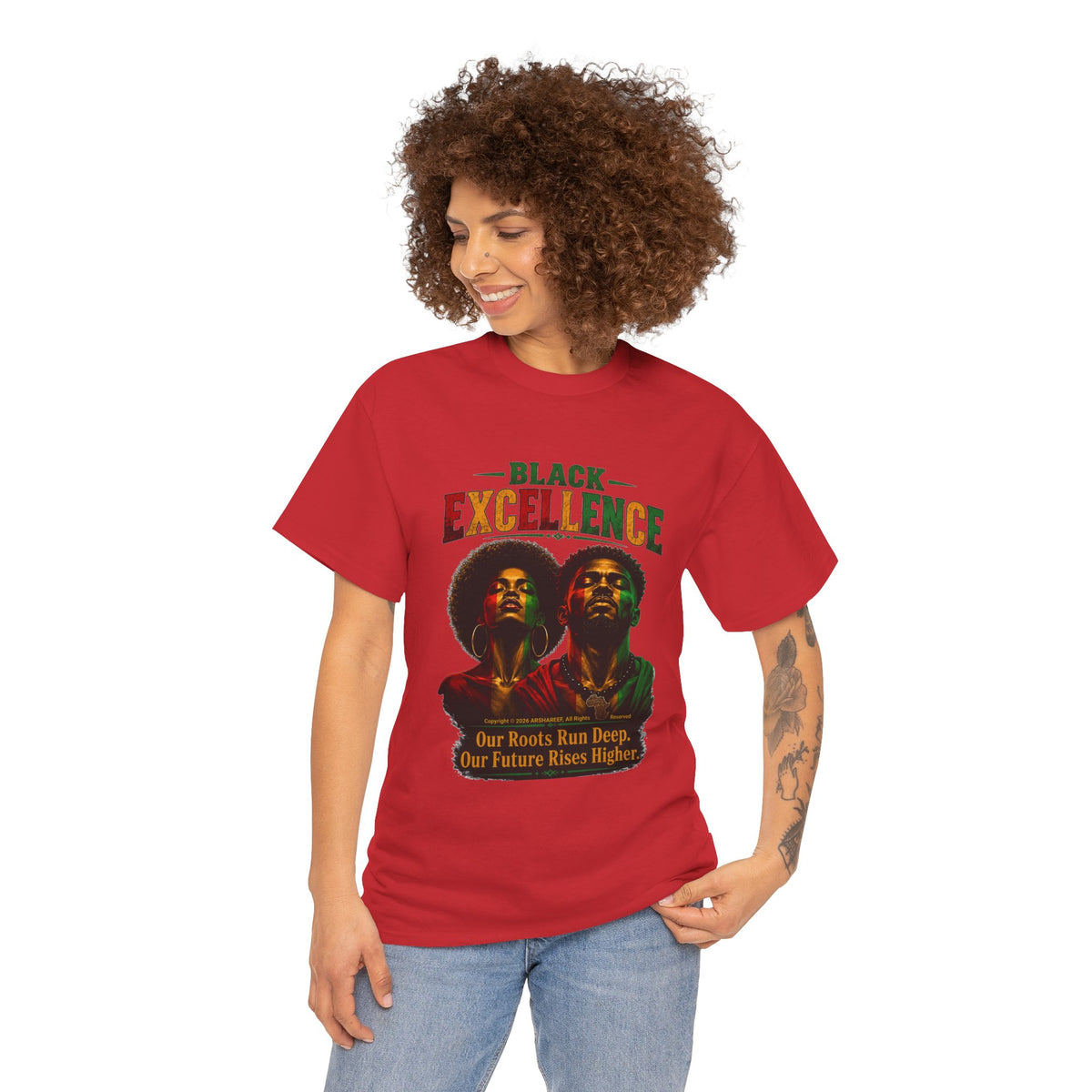 Black Excellence Couple "Our Roots Run Deep, Our Future Rises Higher" Retro Afrocentric Tee