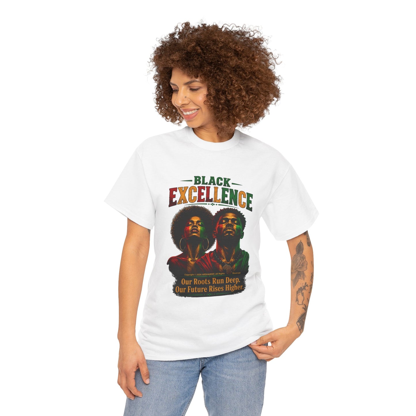 Black Excellence Couple "Our Roots Run Deep, Our Future Rises Higher" Retro Afrocentric Tee